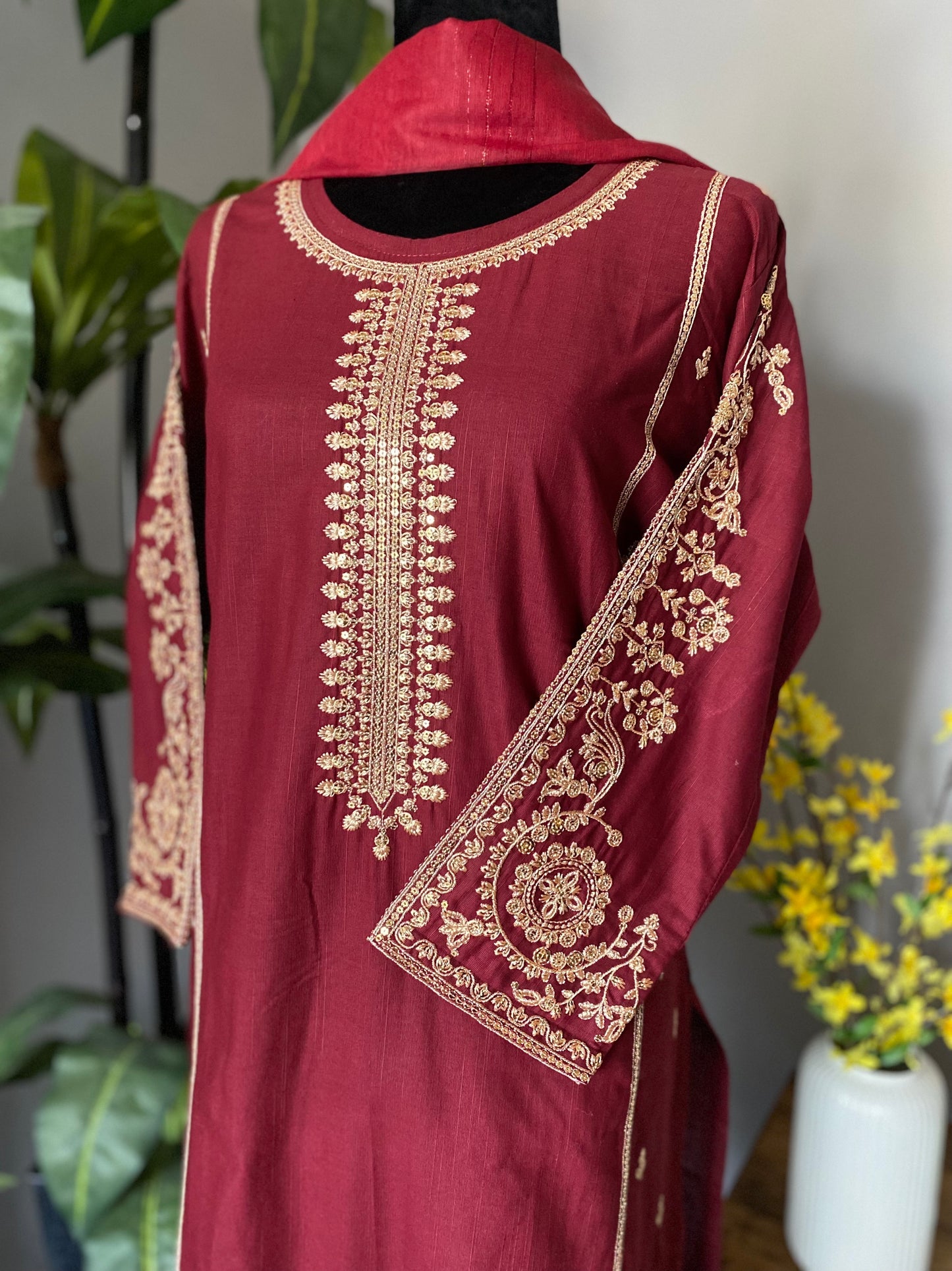 Embroidered Cotton 3-piece RED