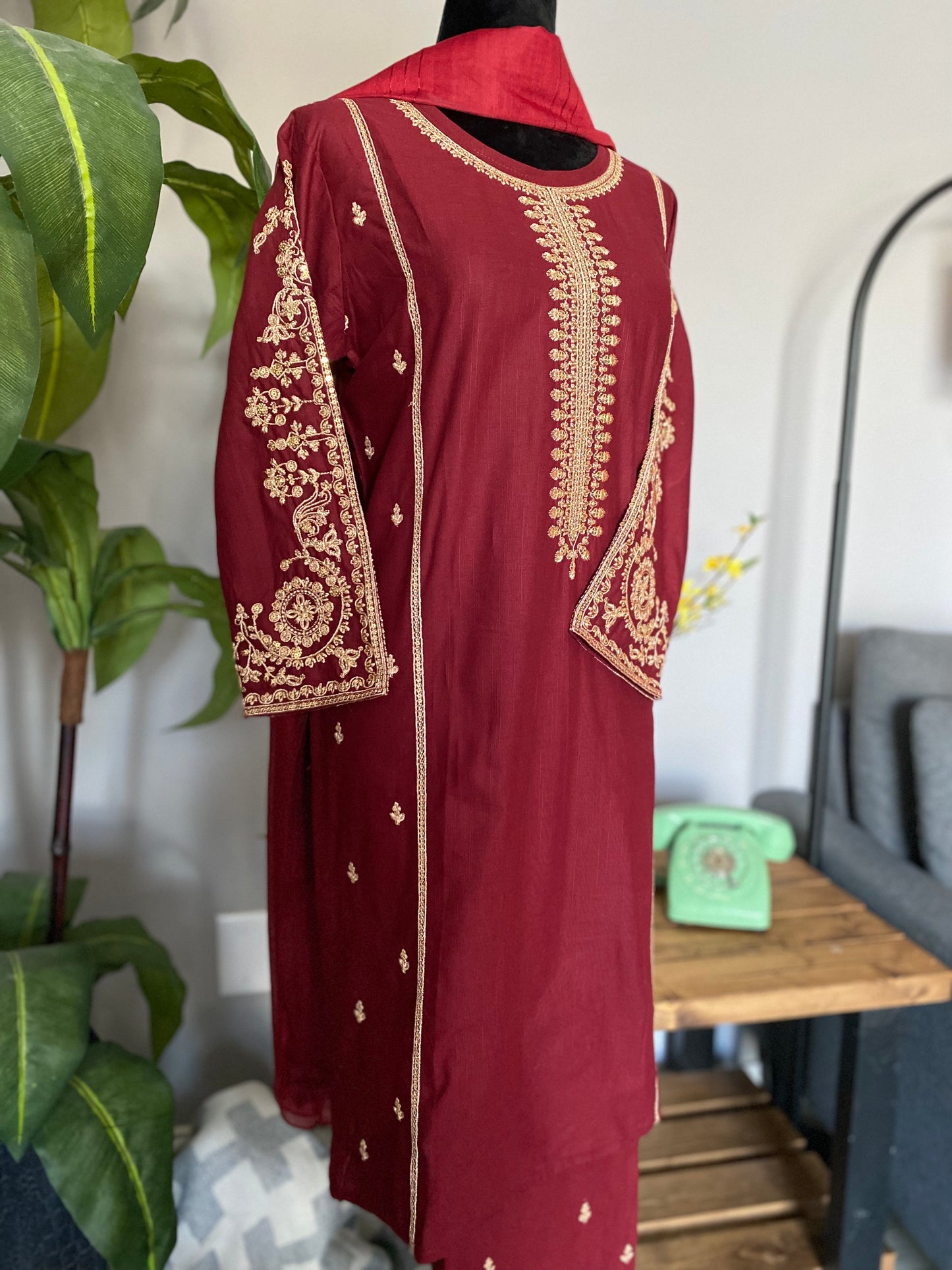 Embroidered Cotton 3-piece RED