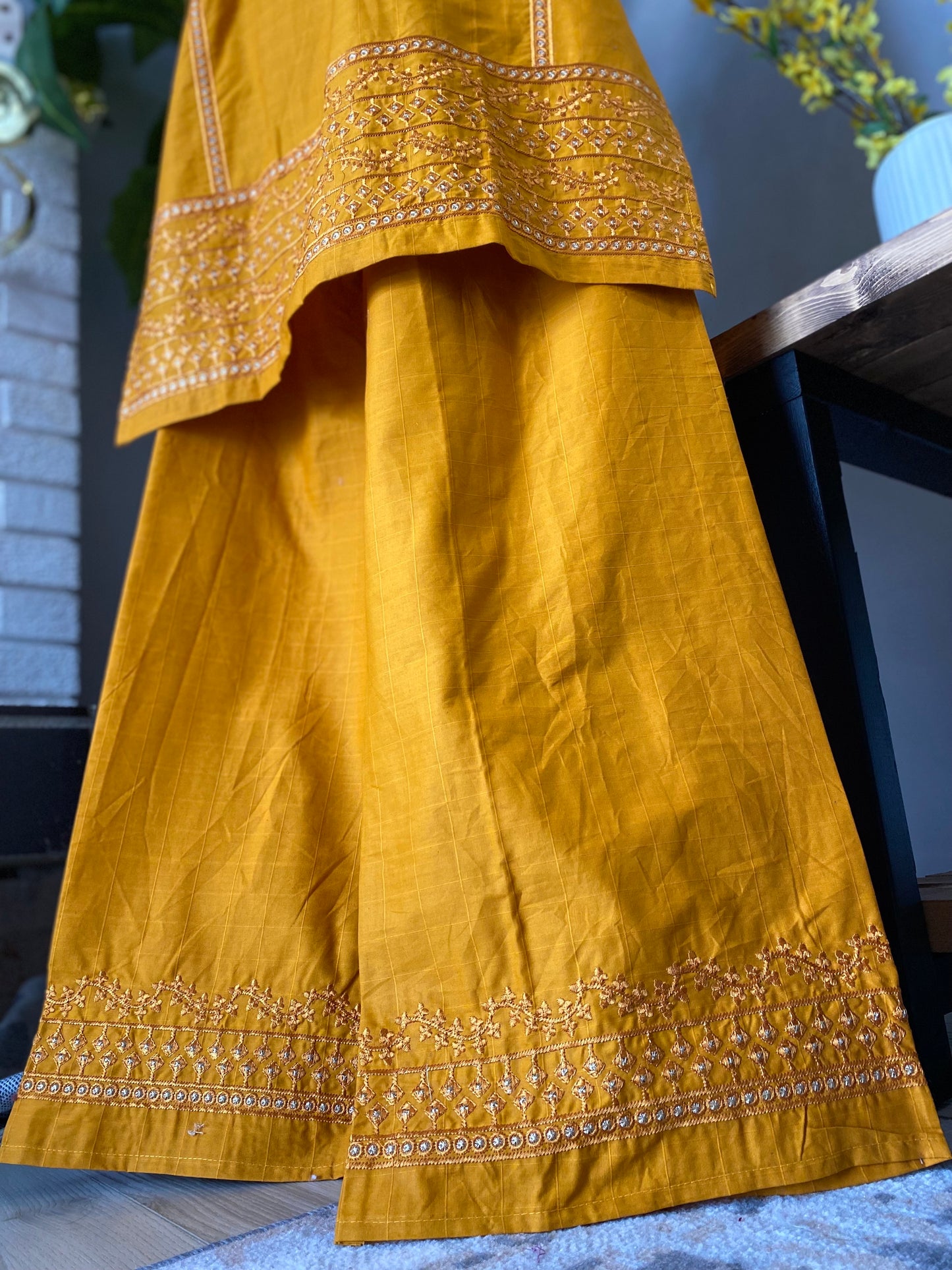 Embroidered Cotton 3-piece ORANGE