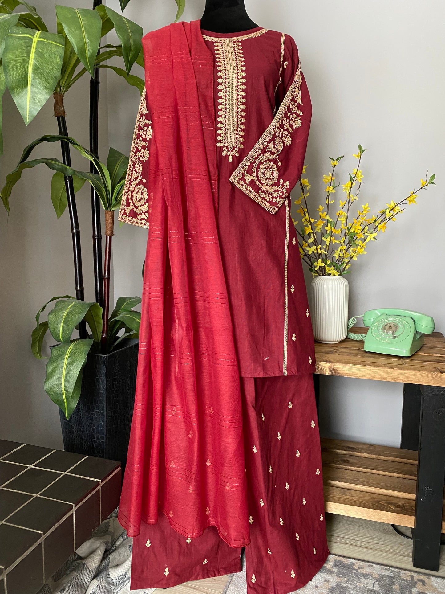 Embroidered Cotton 3-piece RED