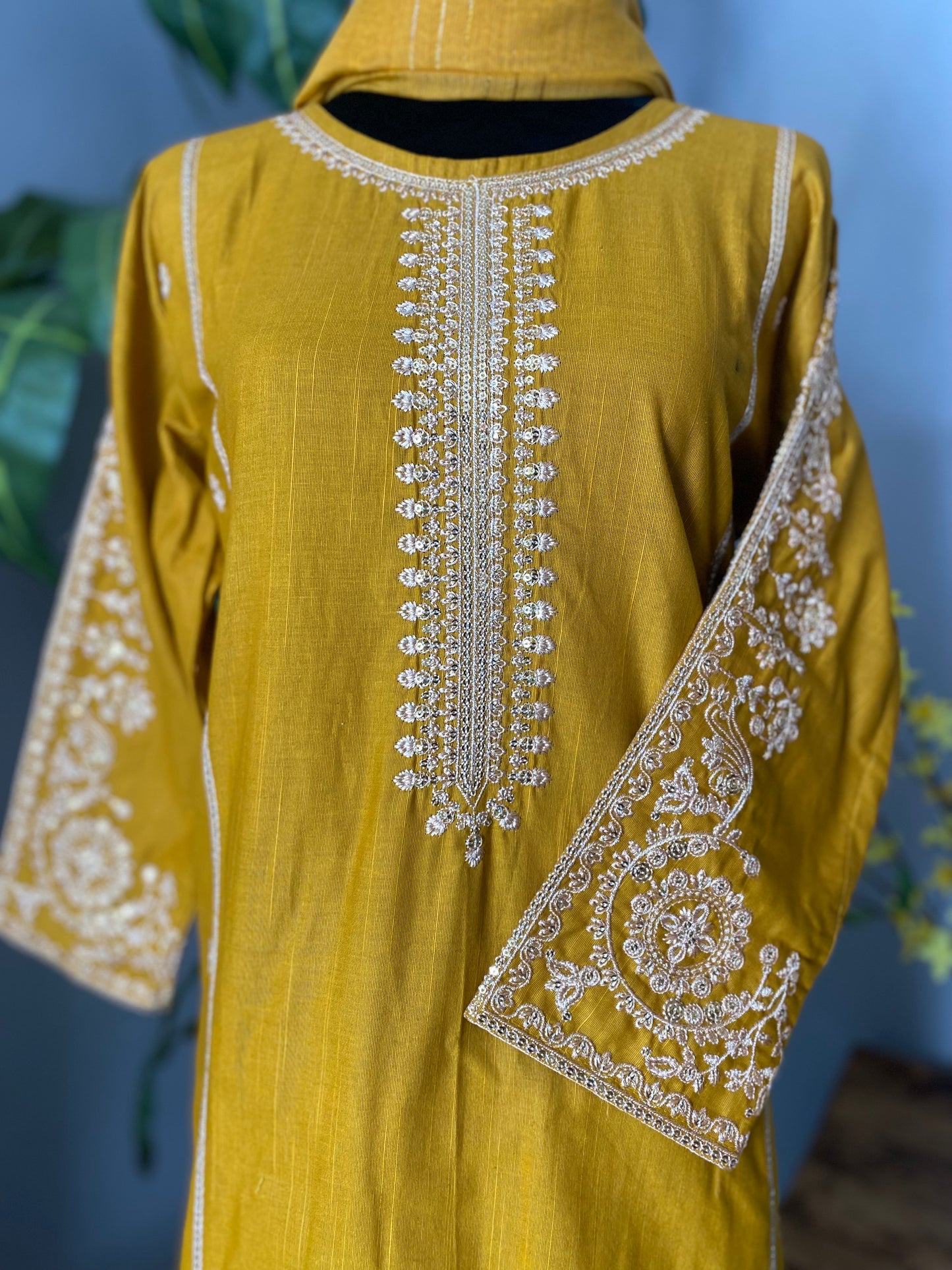 Embroidered Cotton 3-piece MUSTARD YELLOW