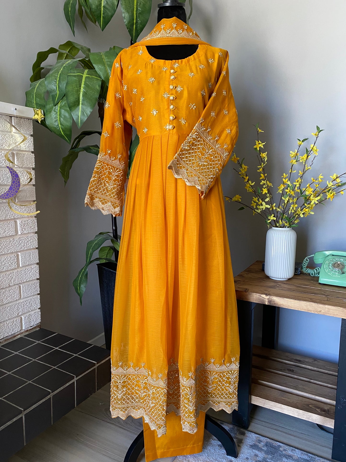 Mustard Full Length Chiffon Dress