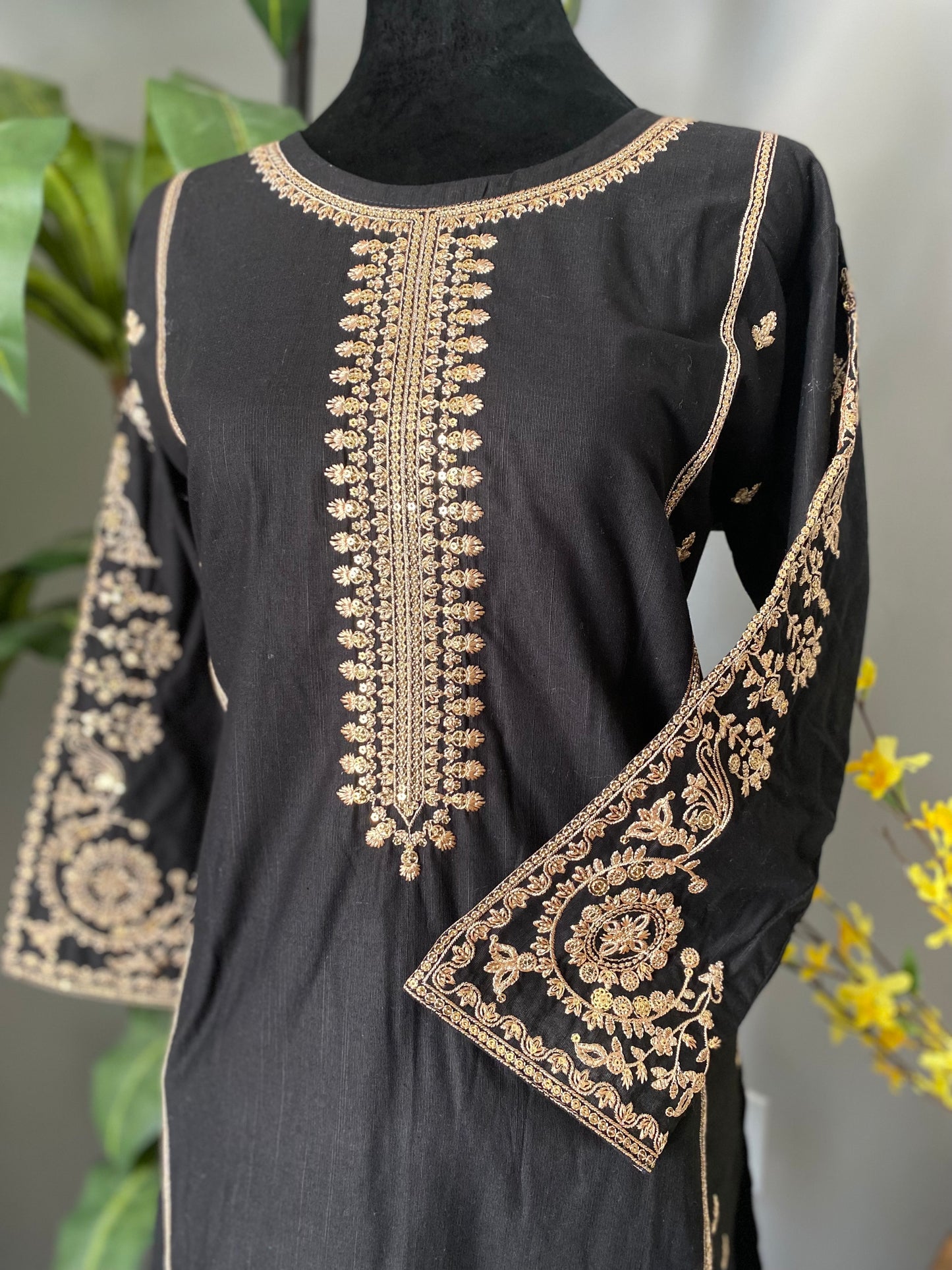 Embroidered Cotton 3-piece BLACK
