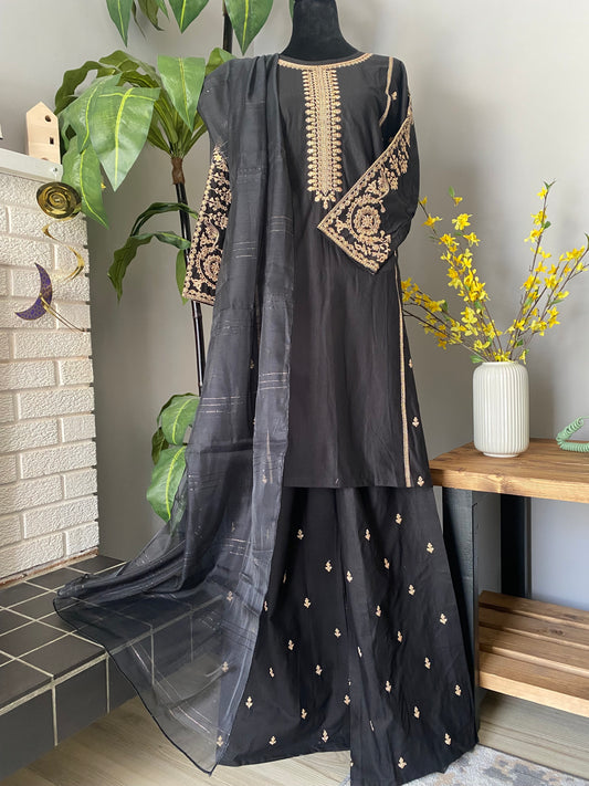 Embroidered Cotton 3-piece BLACK