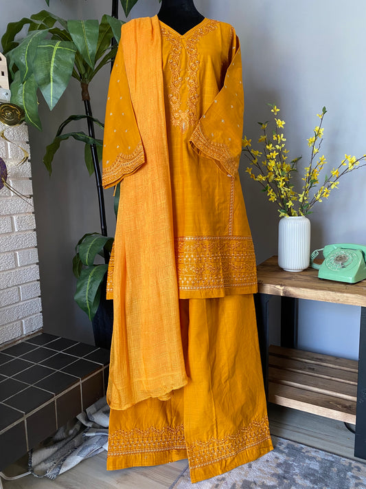 Embroidered Cotton 3-piece ORANGE