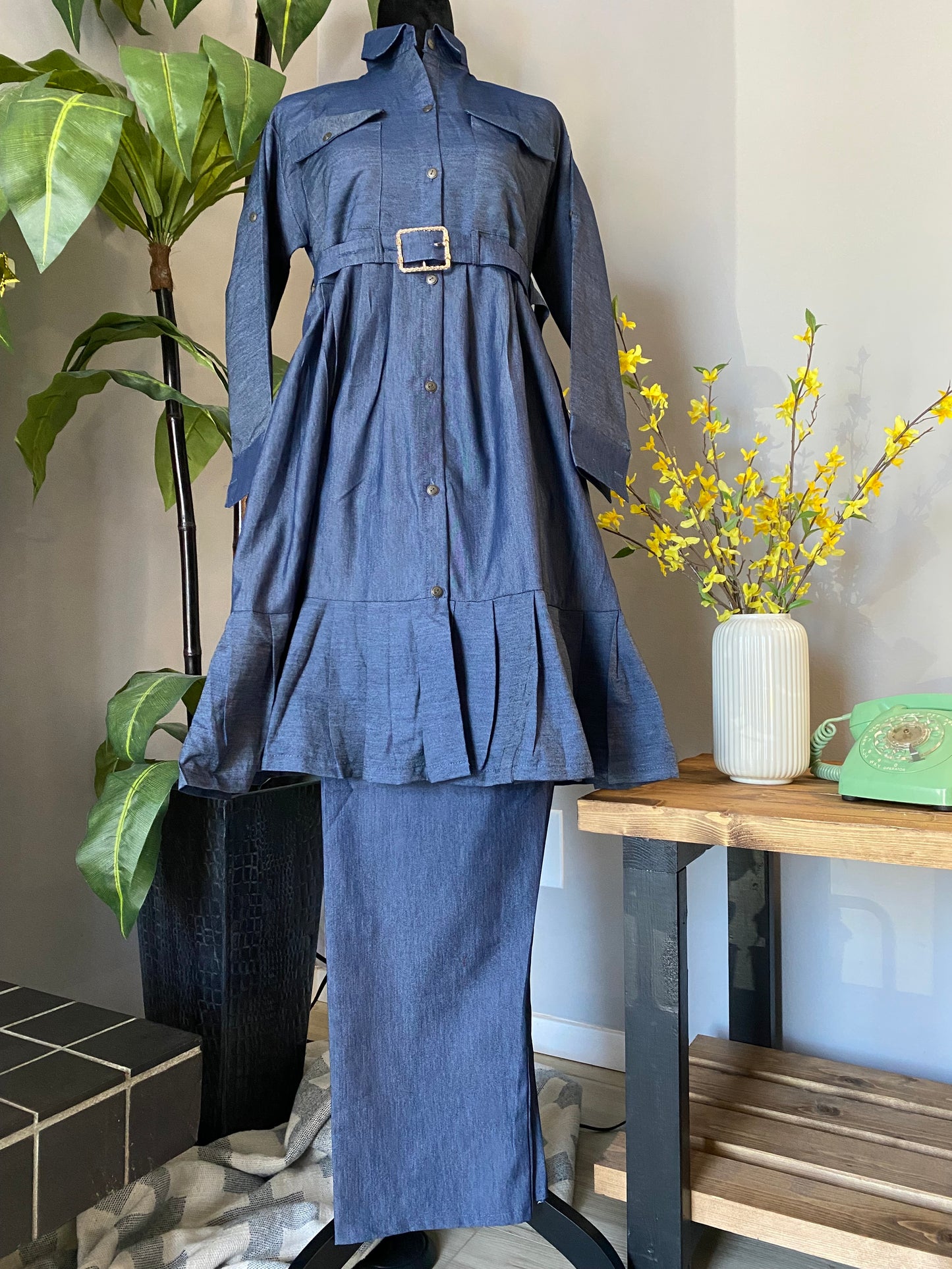 Stylish Blue Denim dress 3-piece