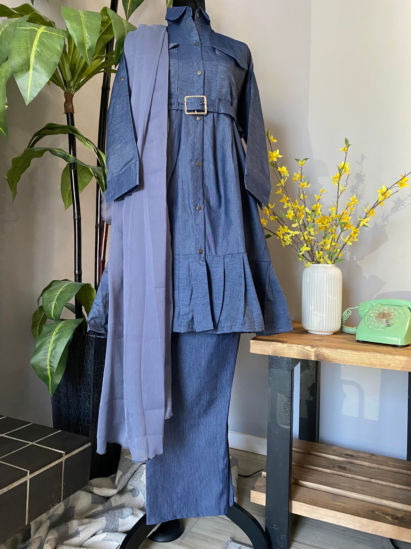 Stylish Blue Denim dress 3-piece