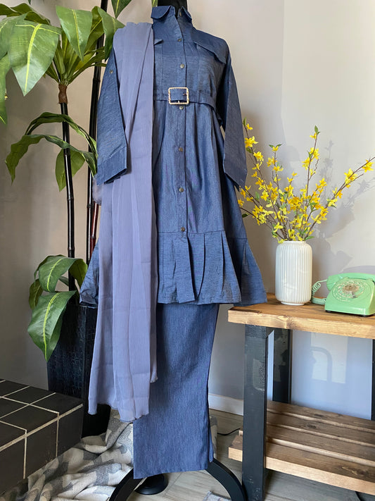 Stylish Blue Denim dress 3-piece