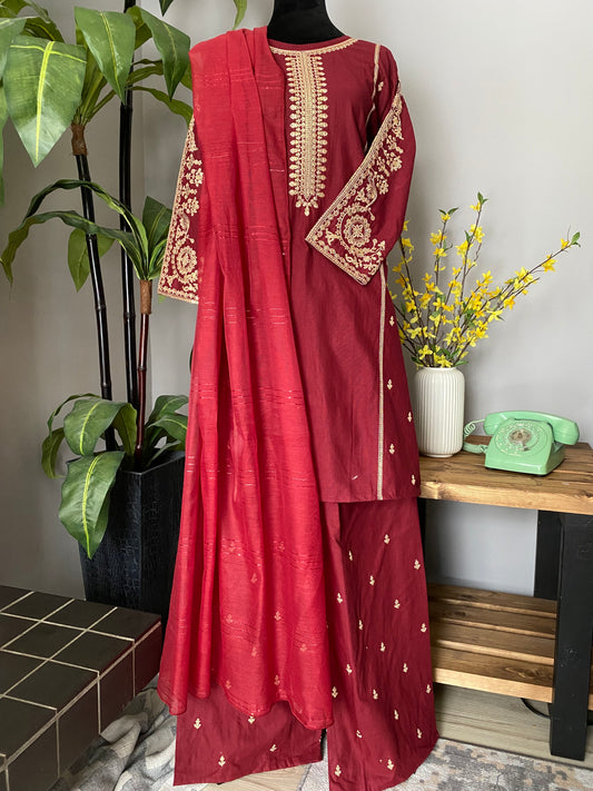 Embroidered Cotton 3-piece RED