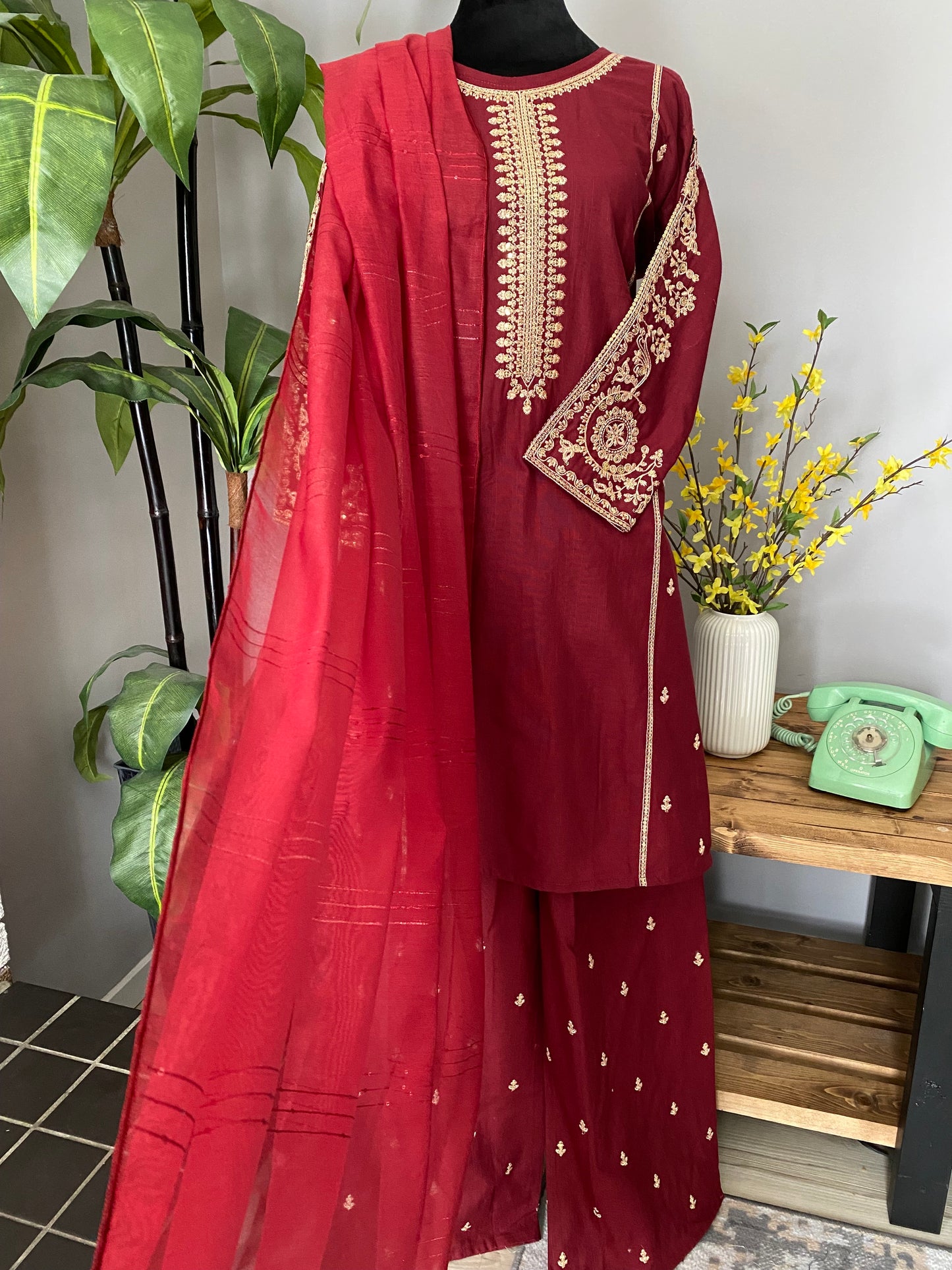 Embroidered Cotton 3-piece RED