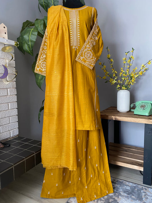 Embroidered Cotton 3-piece MUSTARD YELLOW
