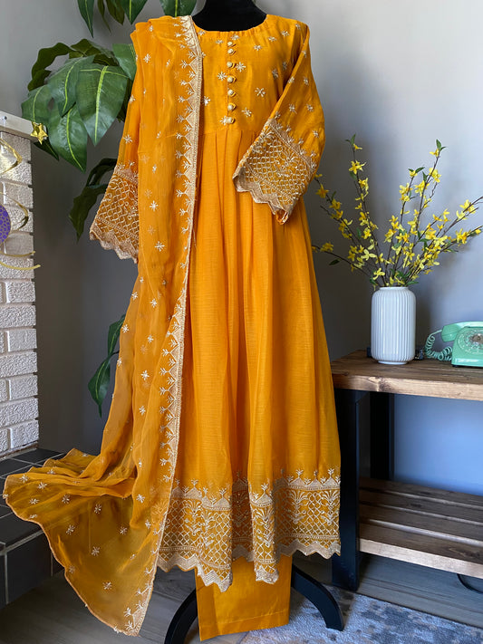 Mustard Full Length Chiffon Dress