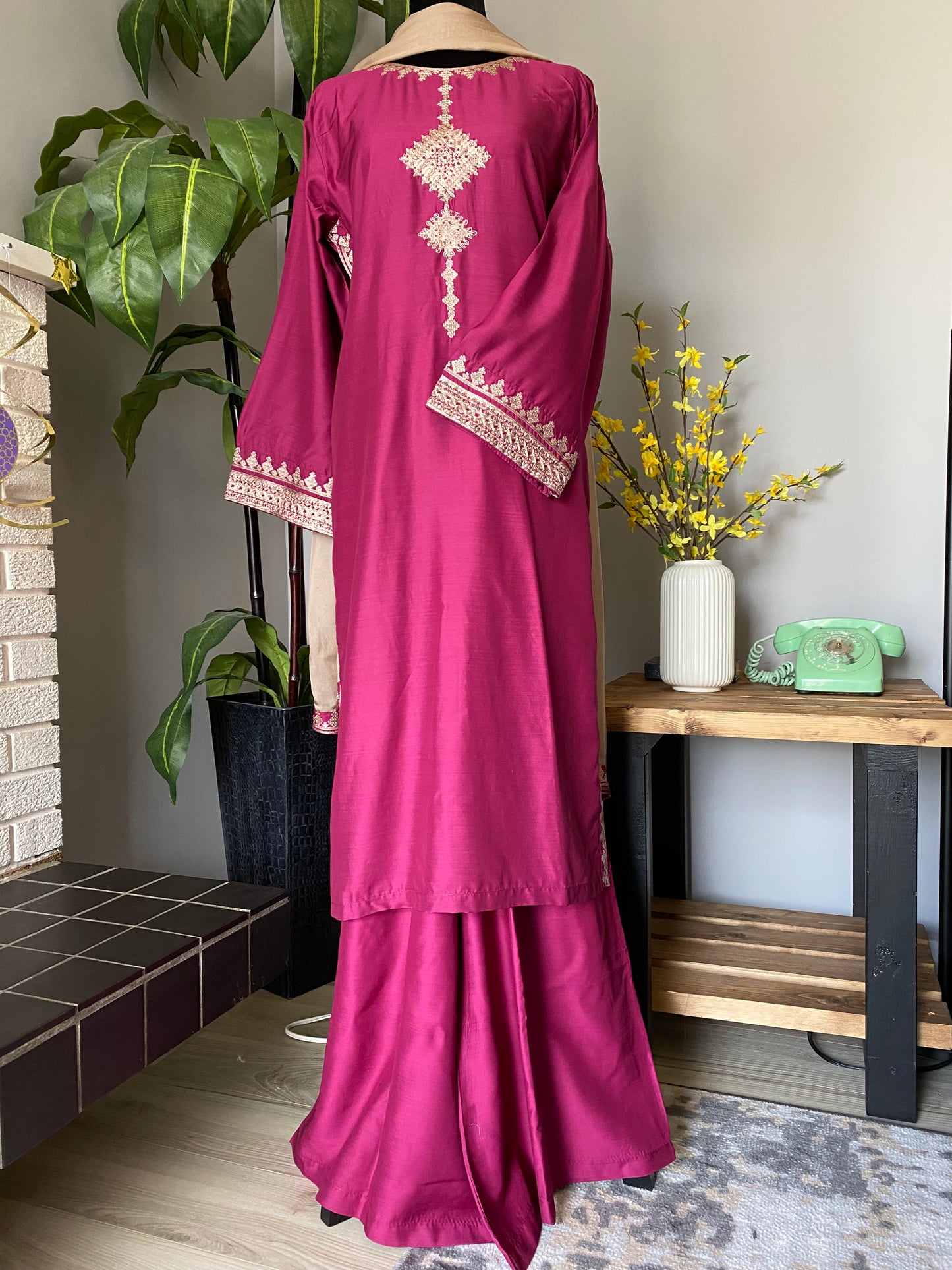 3-piece Viscose Cross Stitch dress MAGENTA