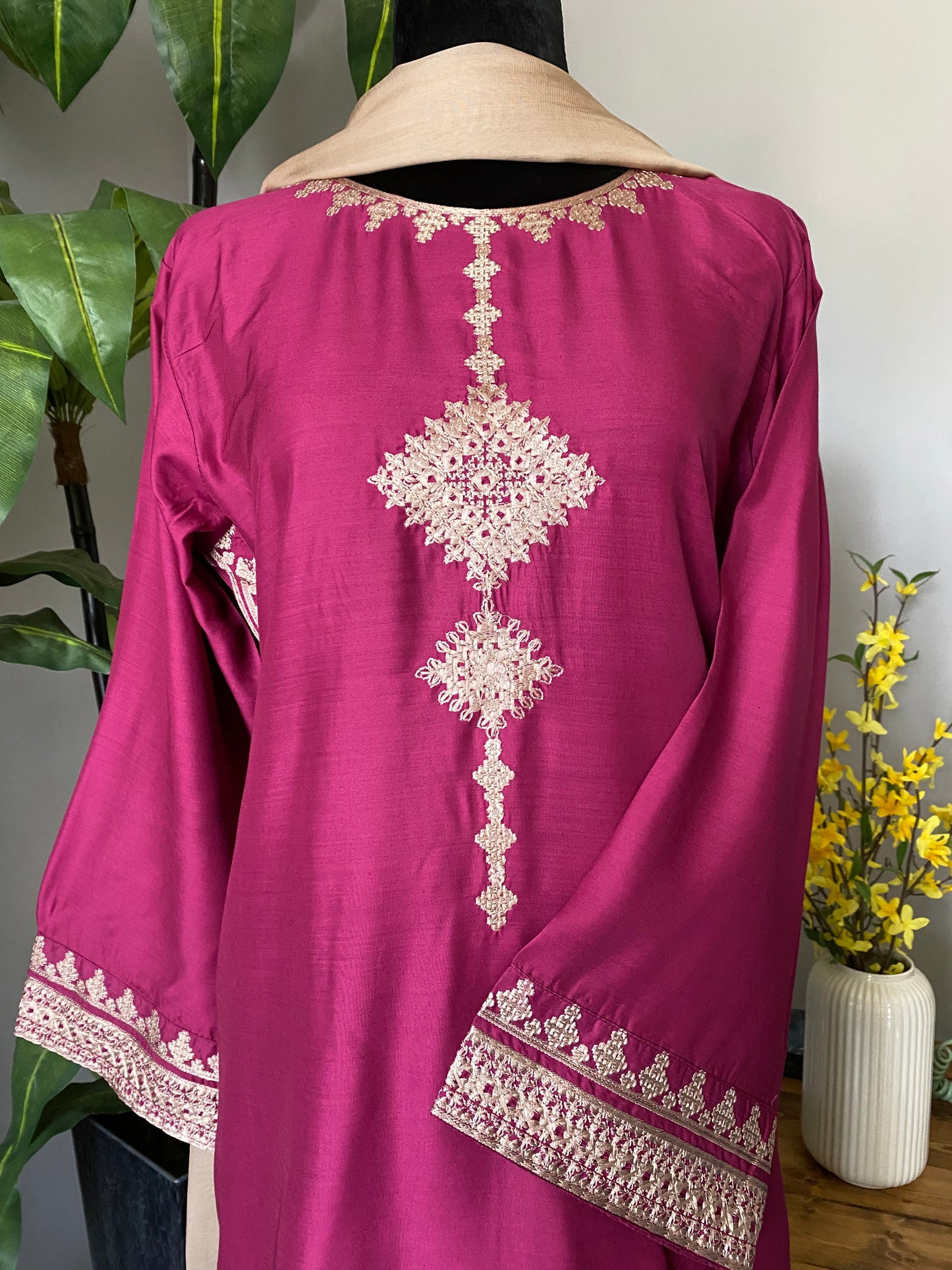 3-piece Viscose Cross Stitch dress MAGENTA