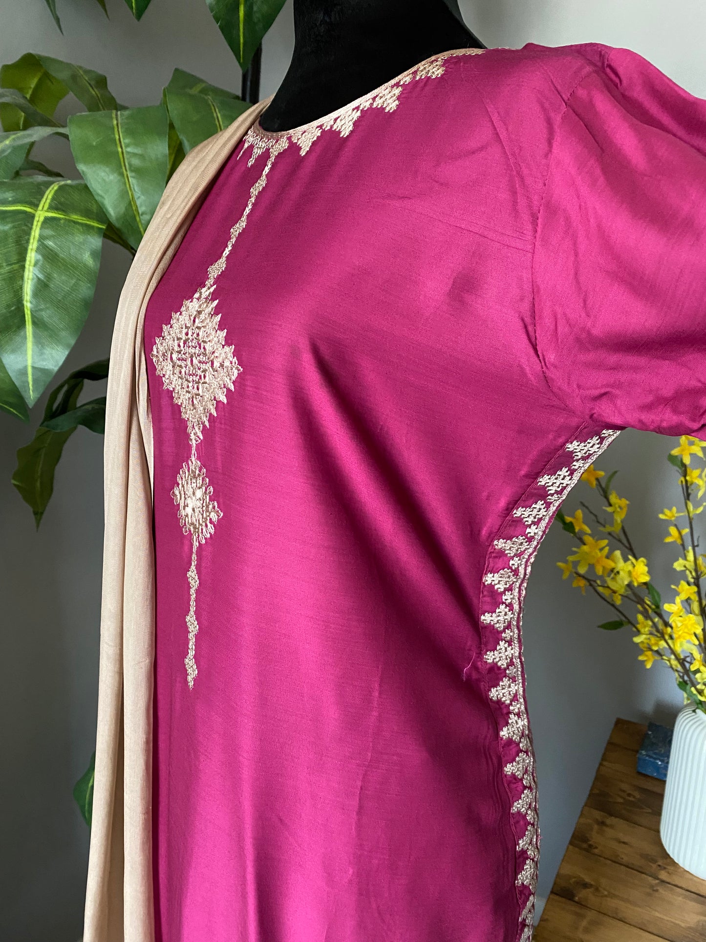 3-piece Viscose Cross Stitch dress MAGENTA