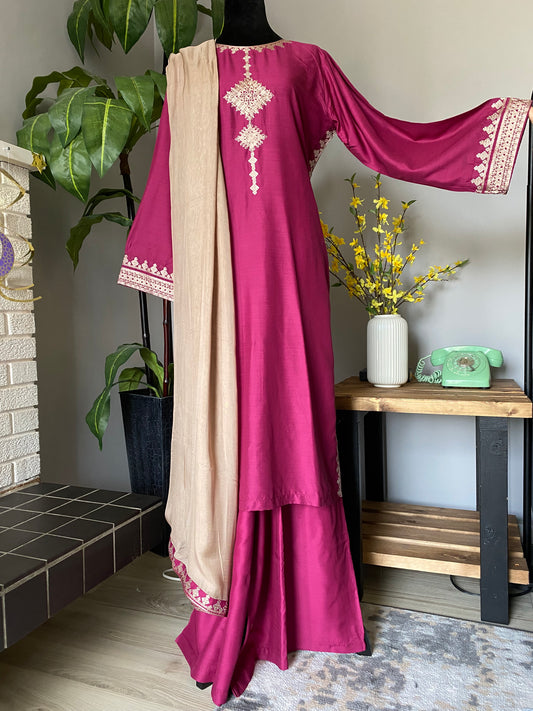 3-piece Viscose Cross Stitch dress MAGENTA