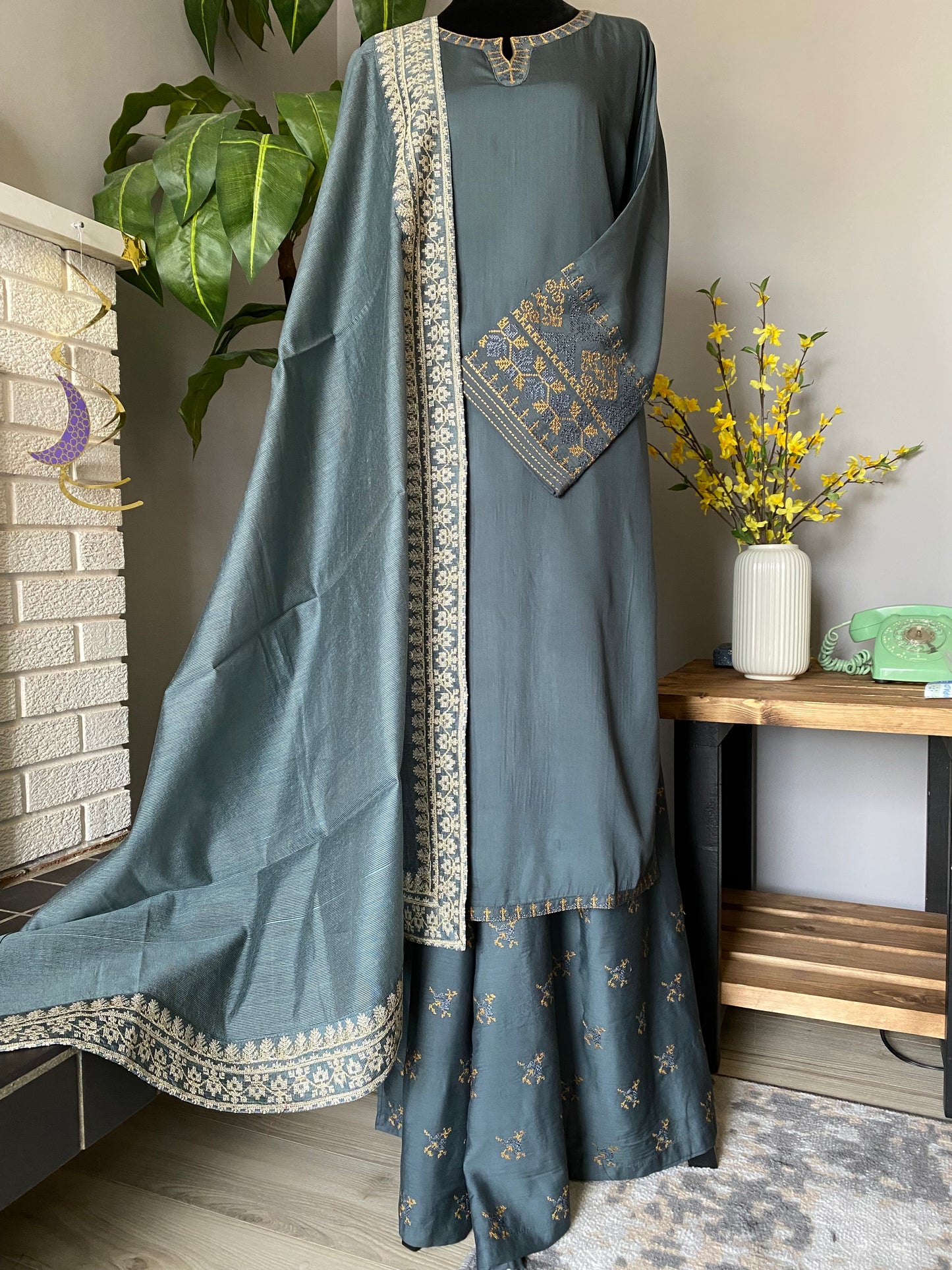 3-piece Viscose Cross Stitch dress GRAY